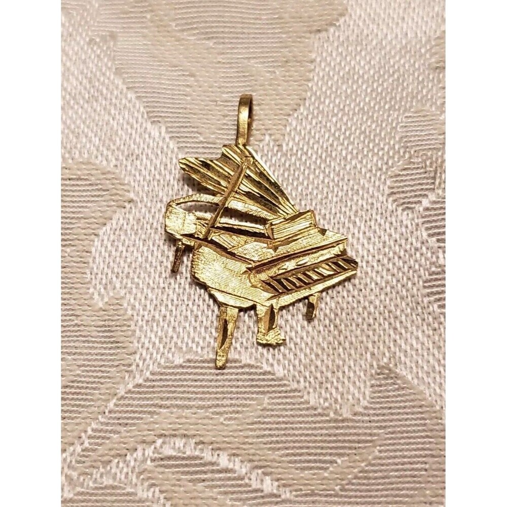 Vintage 14k Yellow Gold Piano Pendant Charm Diamond Cut Music Pianist Musician